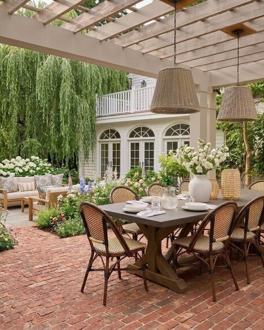 Soft summer dinners under the pergola 🌿✨ 


#outdoorliving #patioinspo #cozycourtyard #europeancottage #gardenstyle #outdoordining #neutralhome #woventextures #homedecorfinds #shopthelook 

 #LTKdayinmylife #LTKHome