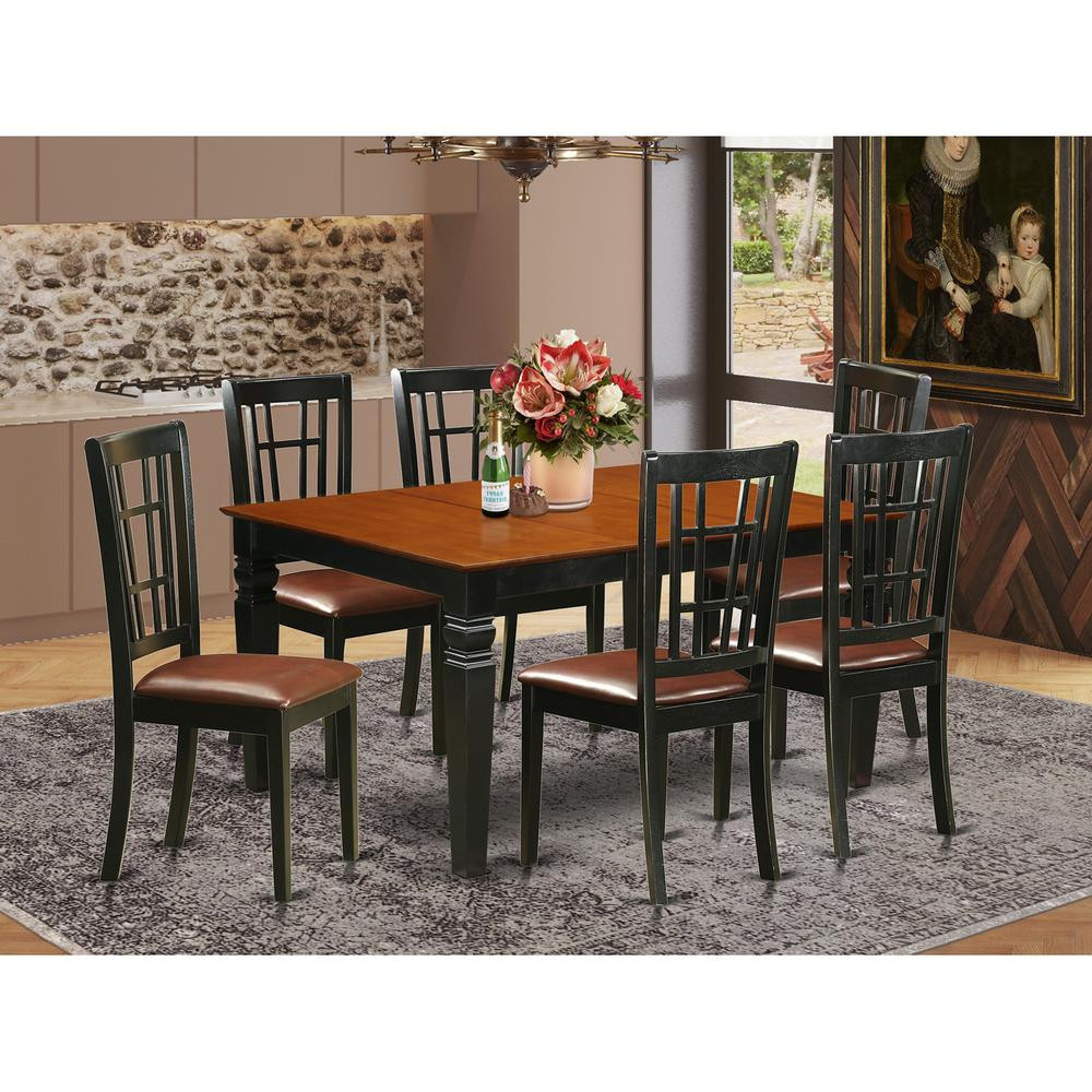 7 Pc Kitchen table set with a Kitchen Table and 6 Leather Dining Chairs in Black | Shop Simon