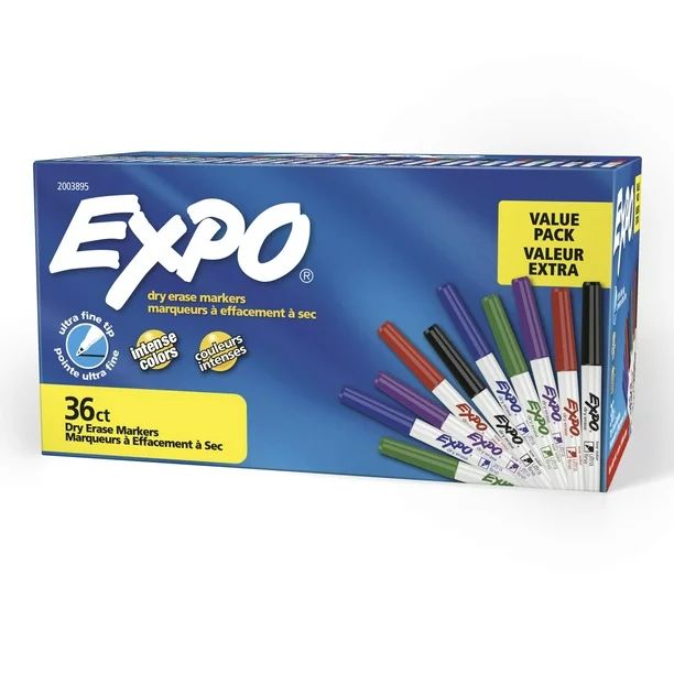 ExpoÂ® Low Odor Dry Erase Markers, Ultra Fine Tip, Assorted Colors, 36 Count | Walmart (US)