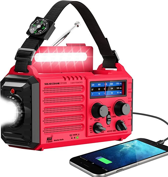 Emergency Weather Radio Solar Hand Crank Battery Operated Portable AM FM Shortwave Radio with NOA... | Amazon (US)