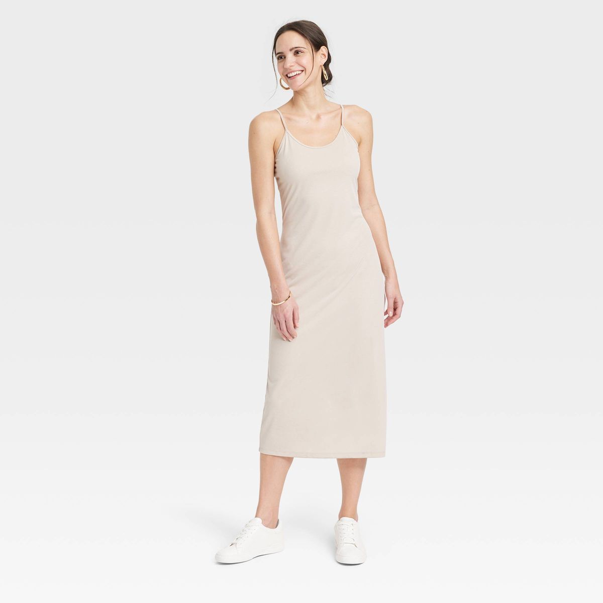 Women's Rib-Knit Midi Cami Dress - A New Day™ Cream XS | Target