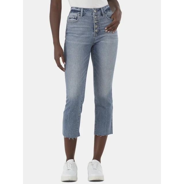 Time and Tru Women's High Rise Button Fly Straight Leg Crop Jeans, 25" Inseam, Sizes 0-22 | Walmart (US)