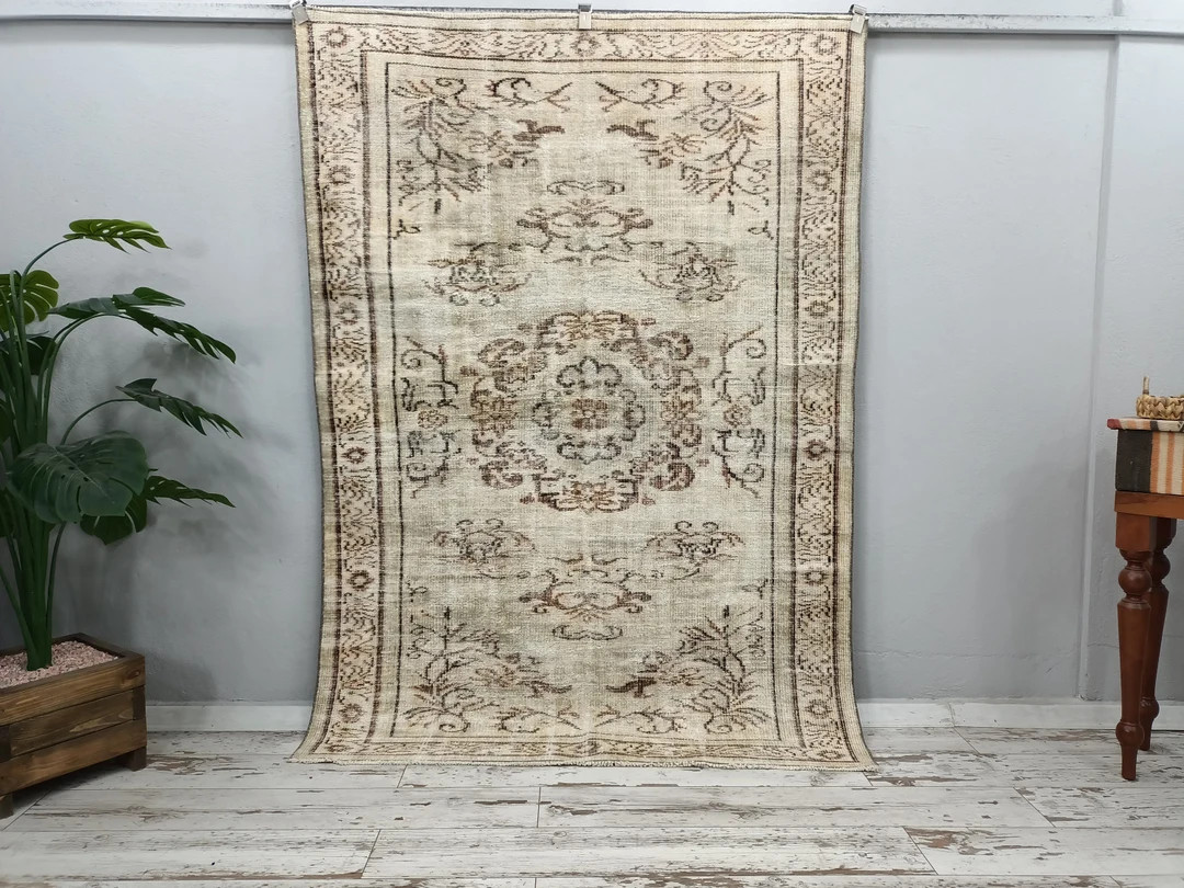 low pile rug, living room rug, primitive rug, handknotted rug, oushak area rug, vintage turkish r... | Etsy (US)