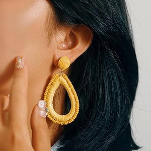 Beaded Teardrop Earrings Boho Raffia Earrings Statement Tear Drop Earrings Trendy Summer Jewelry ... | Amazon (US)