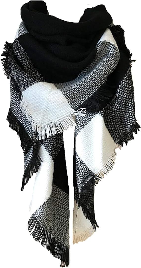 Wander Agio Womens Warm Long Shawl Wraps Large Scarves Knit Cashmere Feel Plaid Triangle Scarf | Amazon (US)