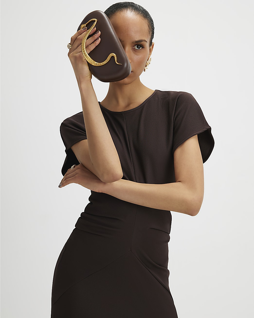 Brown Short Sleeve Cinched Waist Maxi Dress | River Island UK & IE