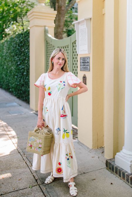 Summer outfit styling: an über fun, embroidered white dress, a playful personalized straw bag, my favorite fisherman sandals, and the punchy colorful earrings I can’t stop wearing! 

#LTKShoeCrush #LTKItBag #LTKTravel