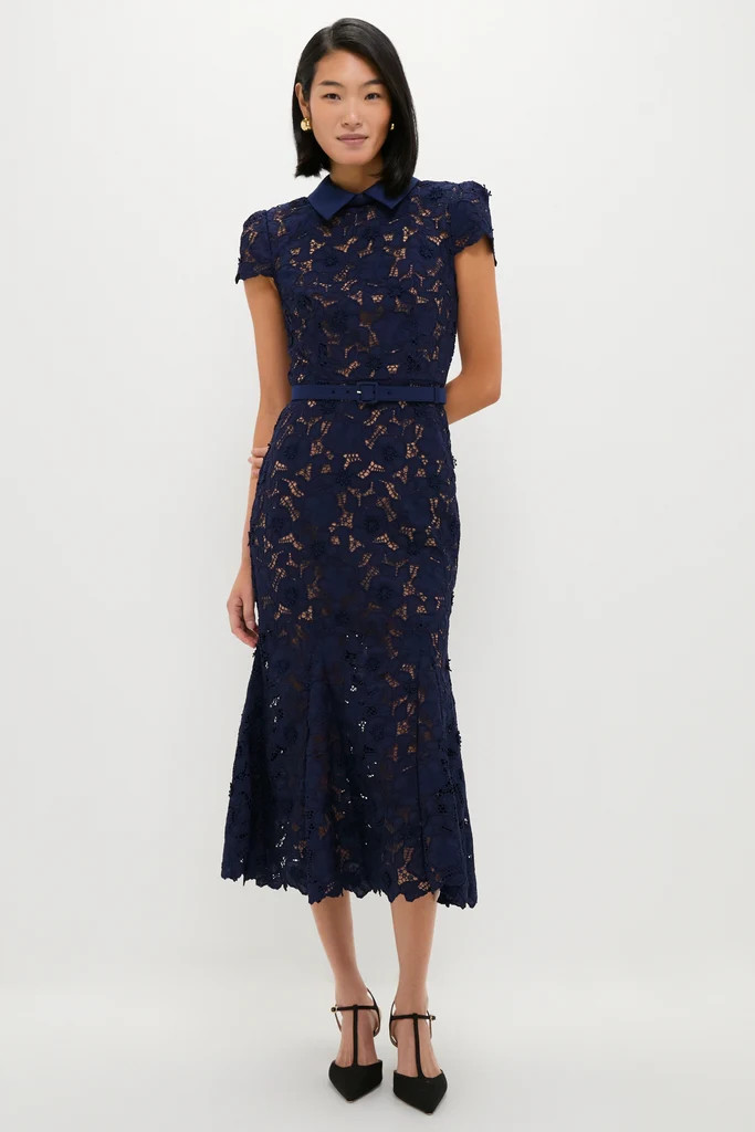 Navy Guipure Lace Midi Dress | Tuckernuck (US)