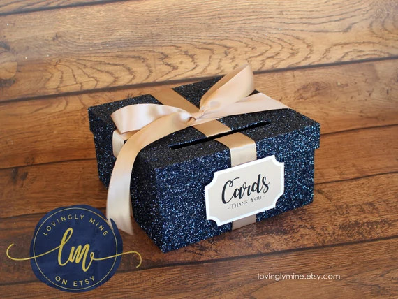 Card Box Navy Blue Glitter | Gift Money Card Box for Any Event | Toffee Champagne, Wedding, Sweet... | Etsy (US)