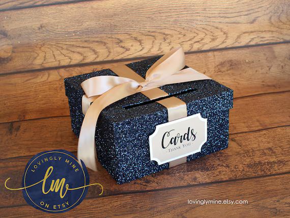 Card Box Navy Blue Glitter | Gift Money Card Box for Any Event | Toffee Champagne, Wedding, Sweet... | Etsy (US)
