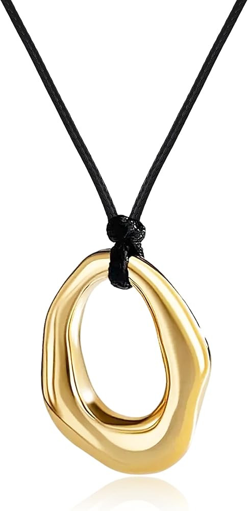 Boho Pendant Necklace for Women Chunky Gold Statement Necklaces Big Circle Black Necklace Cord Go... | Amazon (US)
