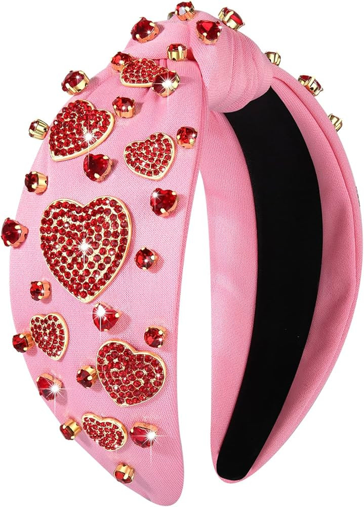 JERTOCLE Valentine's Headband for Women Beaded Rhinestone Red Pink Heart Knotted Headband Embelli... | Amazon (US)