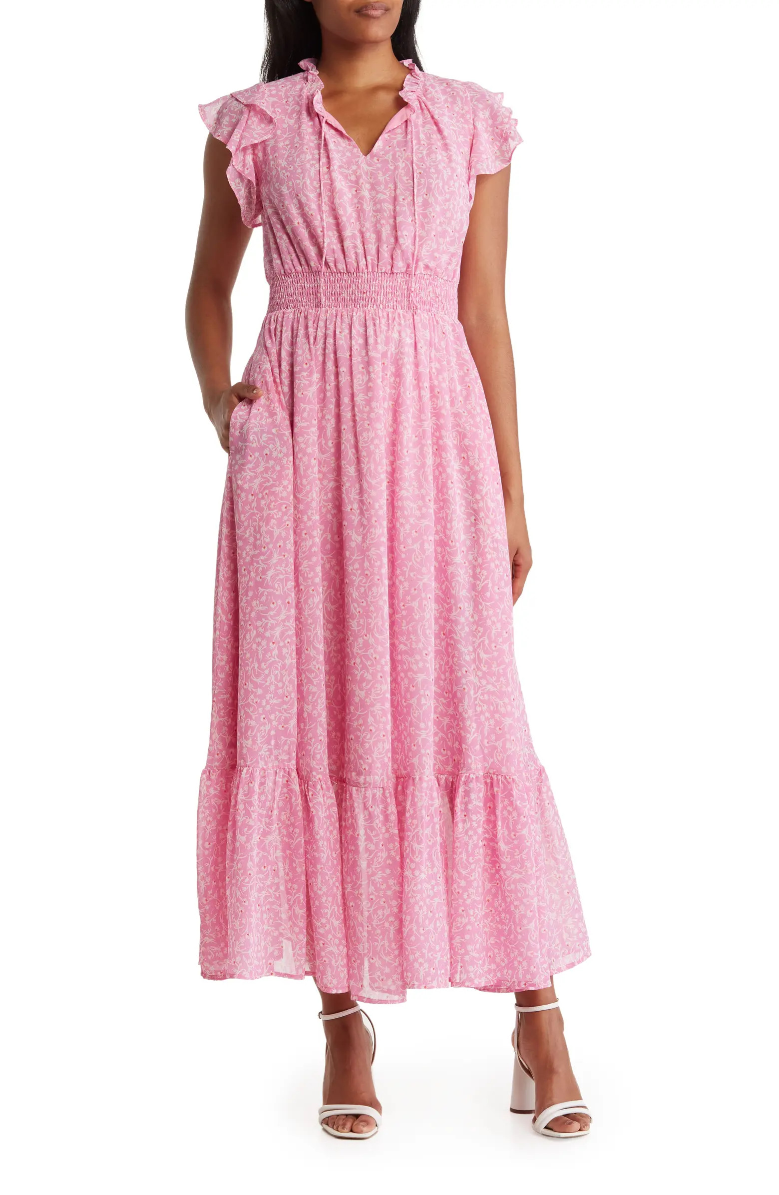 High Neck Ruffle Sleeve Maxi Dress | Nordstrom Rack