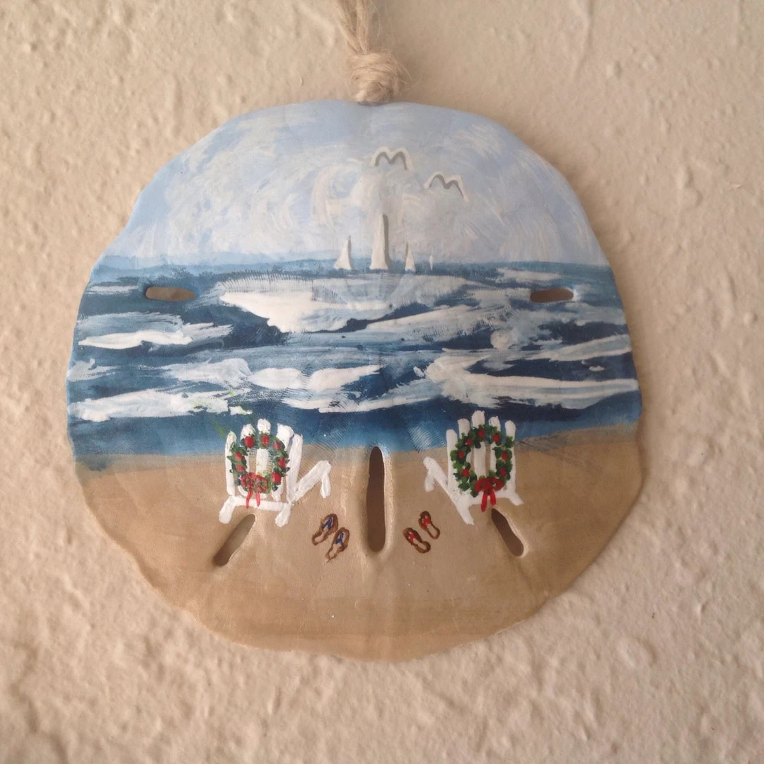 Beach Christmas Ornament, Beach Chairs With Wreaths, Hand Painted Sand Dollar, Beach Gift, Stocki... | Etsy (US)