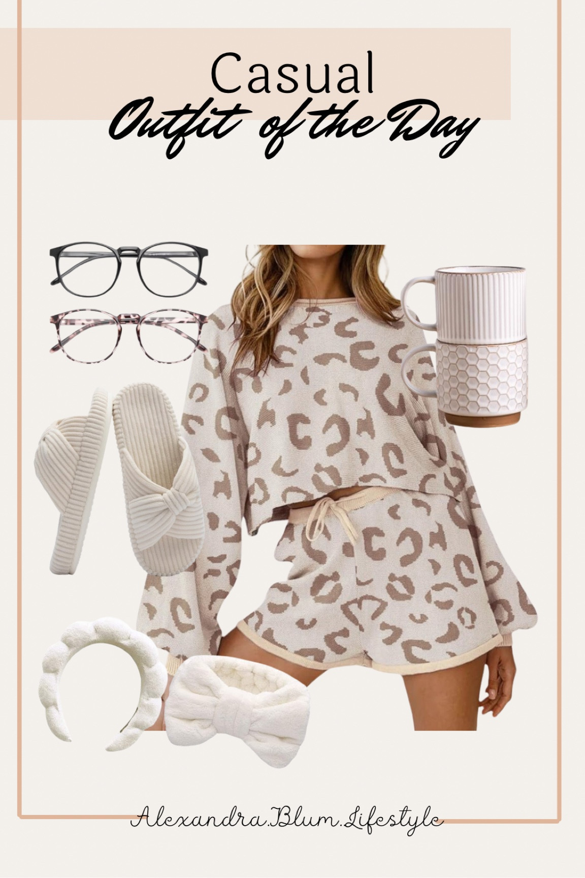 Casual matching lounge set from Amazon! OOTD from Instagram! White slippers, towel headband, coffee mugs, and blue light glasses! 

#LTKMidsize #LTKSeasonal #LTKFindsUnder50