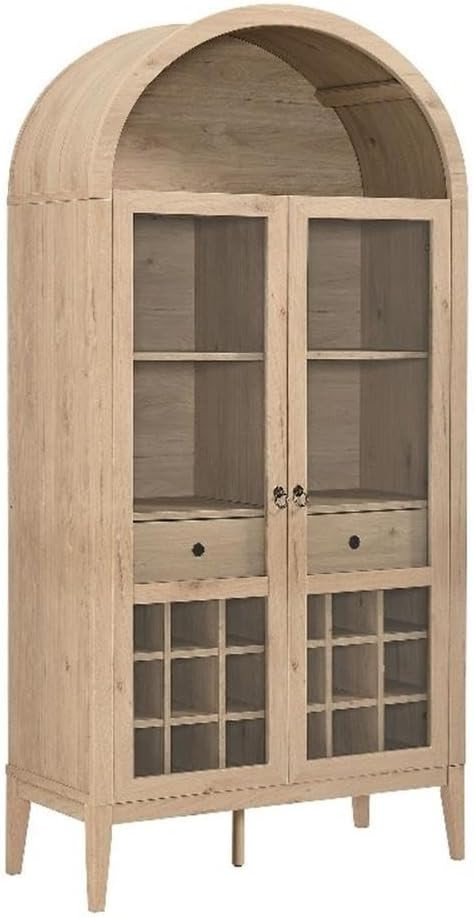 Modway Nolan Modern Farmhouse Arched Bar Cabinet in Light Oak Wood Grain - 72 Inch Tall Wine Stor... | Amazon (US)