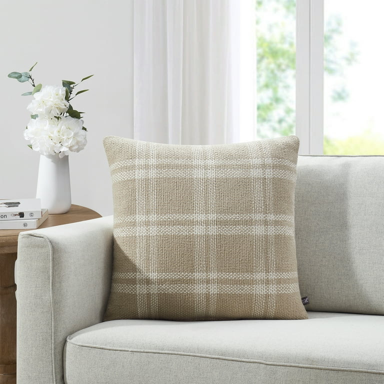 My Texas House 20" x 20" Emerson Reversible Tan Plaid Cotton Decorative Pillow - Walmart.com | Walmart (US)