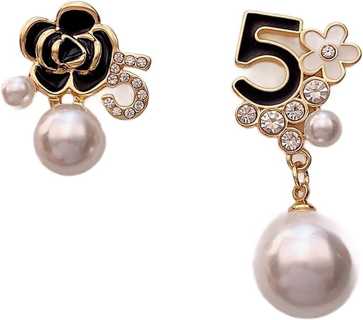 IvoryHaid Camellia Earrings Faux Pearl Black Floral Dangle Earrings, No. 5 Camellia Drop Studs, V... | Amazon (US)