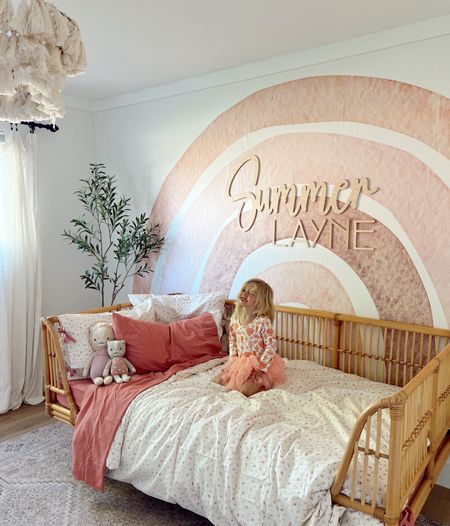 Cutest little girl room rainbow wallpaper and girlie bedding with boho daybed! 

#LTKkids #LTKfamily #LTKhome