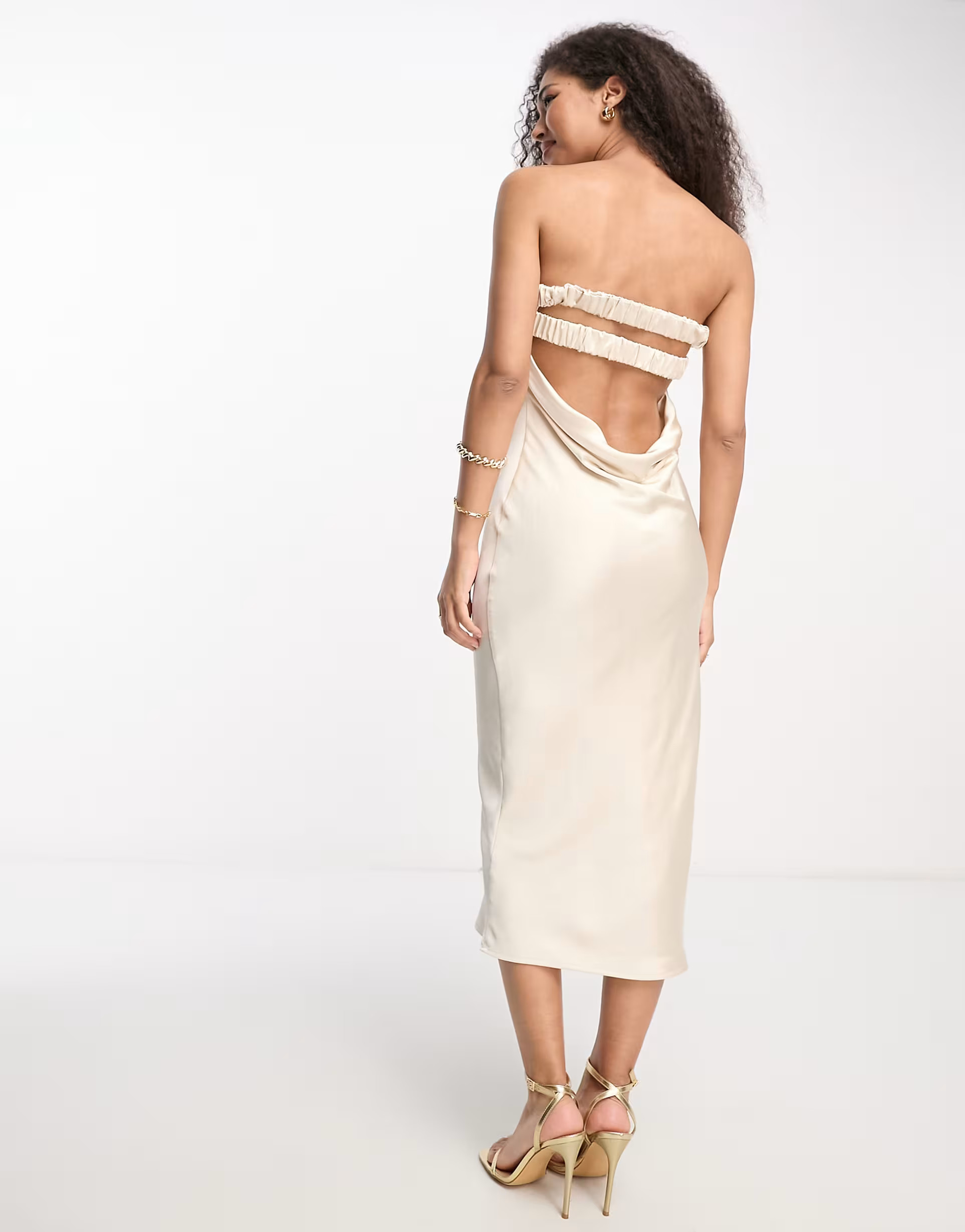 Pretty Lavish bandeau satin midaxi dress in oyster | ASOS (Global)