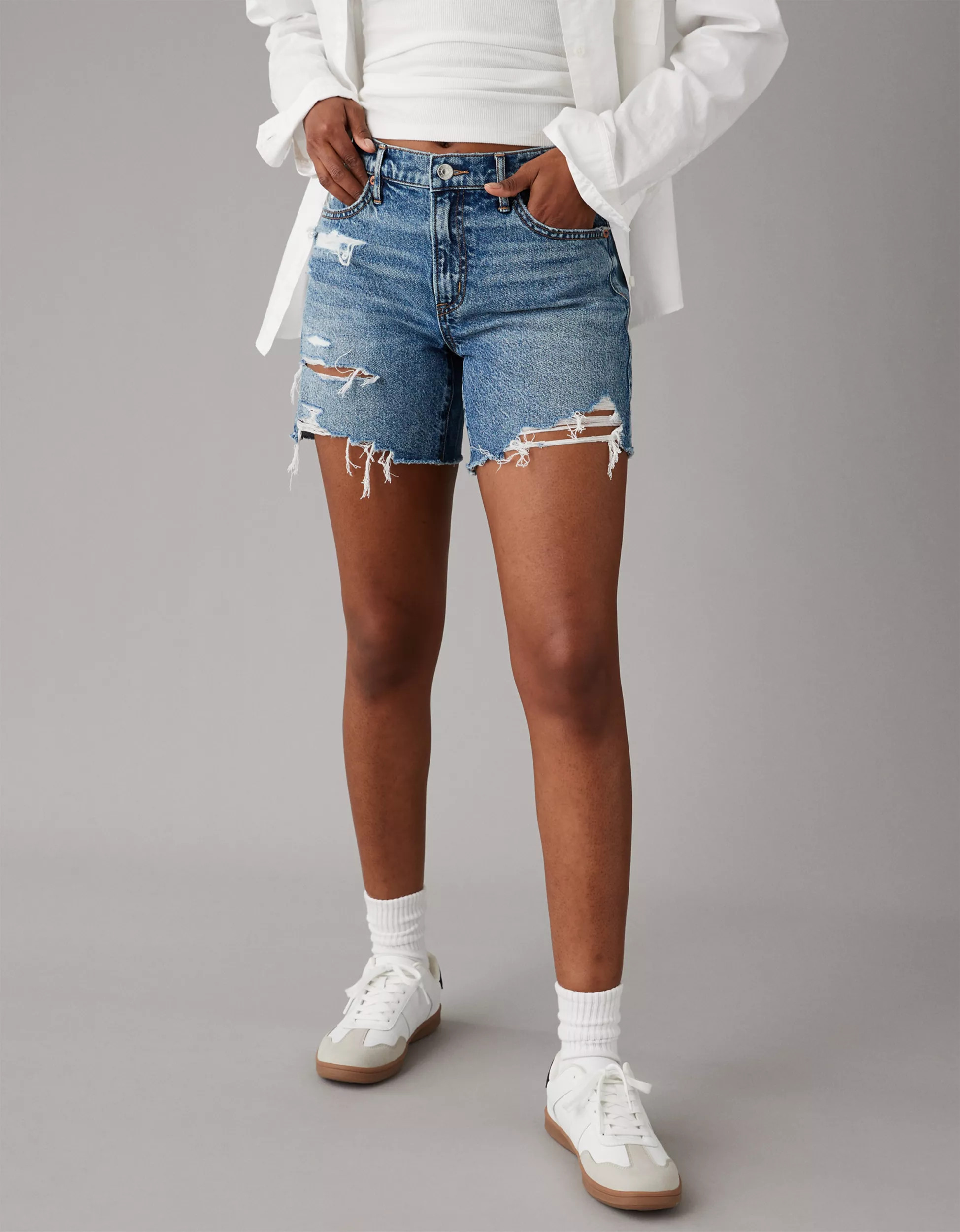 AE Strigid 6" Perfect Denim Short | American Eagle Outfitters (US & CA)