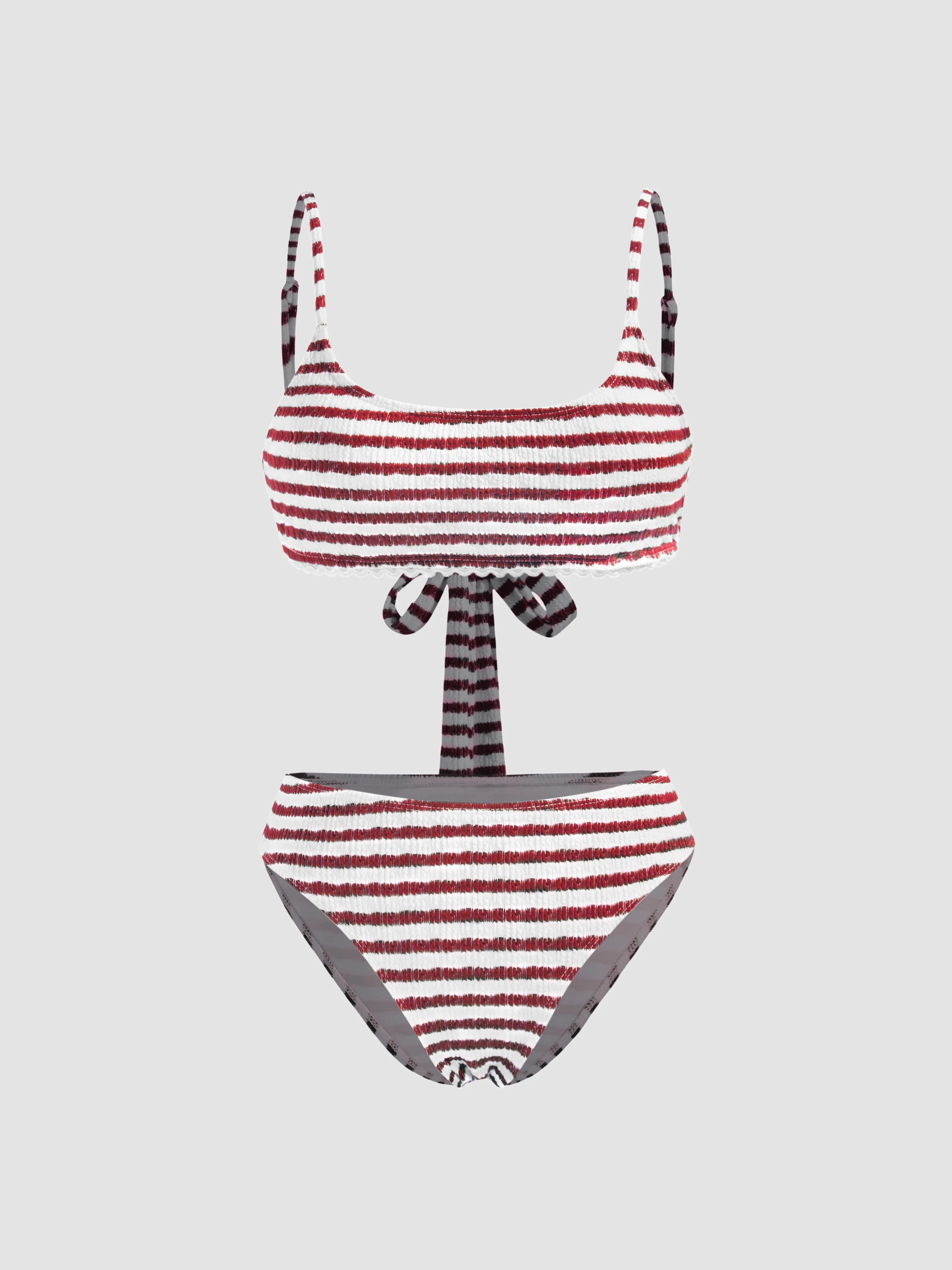 beachwear swimsuits Knit Fabric U-neckline Striped Texture Bikini Swimsuit For Vacation Swimming ... | Cider