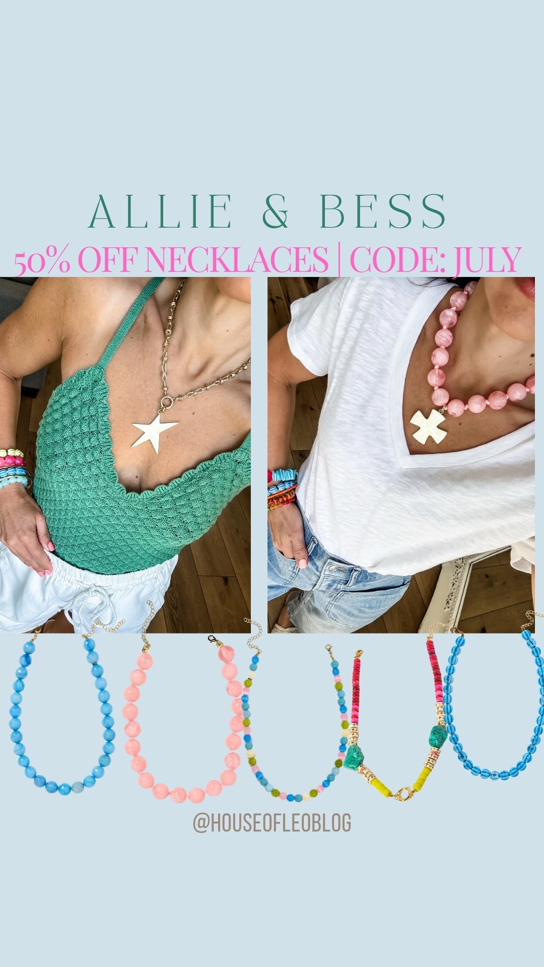 50% off necklaces. Code: JULY. Beaded necklace, gold necklace

#LTKSaleAlert #LTKOver40