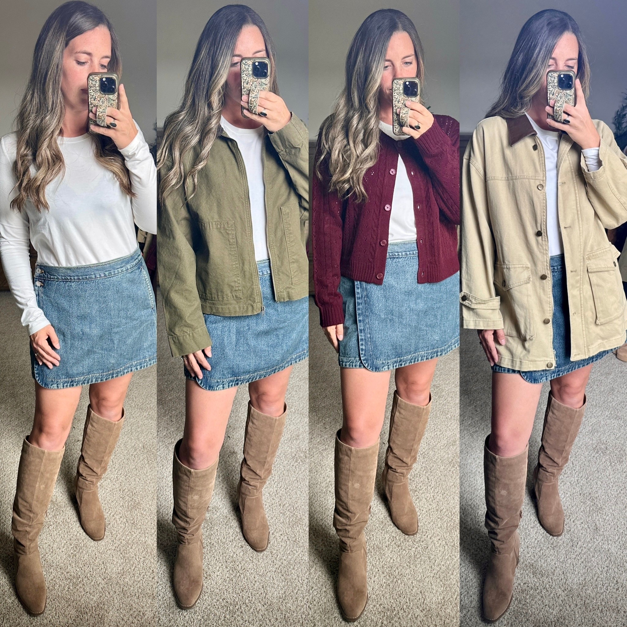 Styling one of my favorite and most versatile Amazon pieces I’ve ever bought - this Levi denim wrap skirt 🤍
I am 5’6” and normally wear a size 8/10. I got the skirt in a 31, but could have possibly sized down one. 

-Boots are Universal Thread from Target and my most worn! 

-White long sleeve basic tee is a L from Amazon. 

-Jackets:
1. Green Barn Jacket from Walmart
2. Burgundy Sweater from Walmart 
3. Pilcro Barn Jacket from Anthropologie

Fall Fashion Outfits are my favorite to style and put together because it’s the season of layers! 

#LTKSeasonal #LTKMidsize #LTKStyleTip
