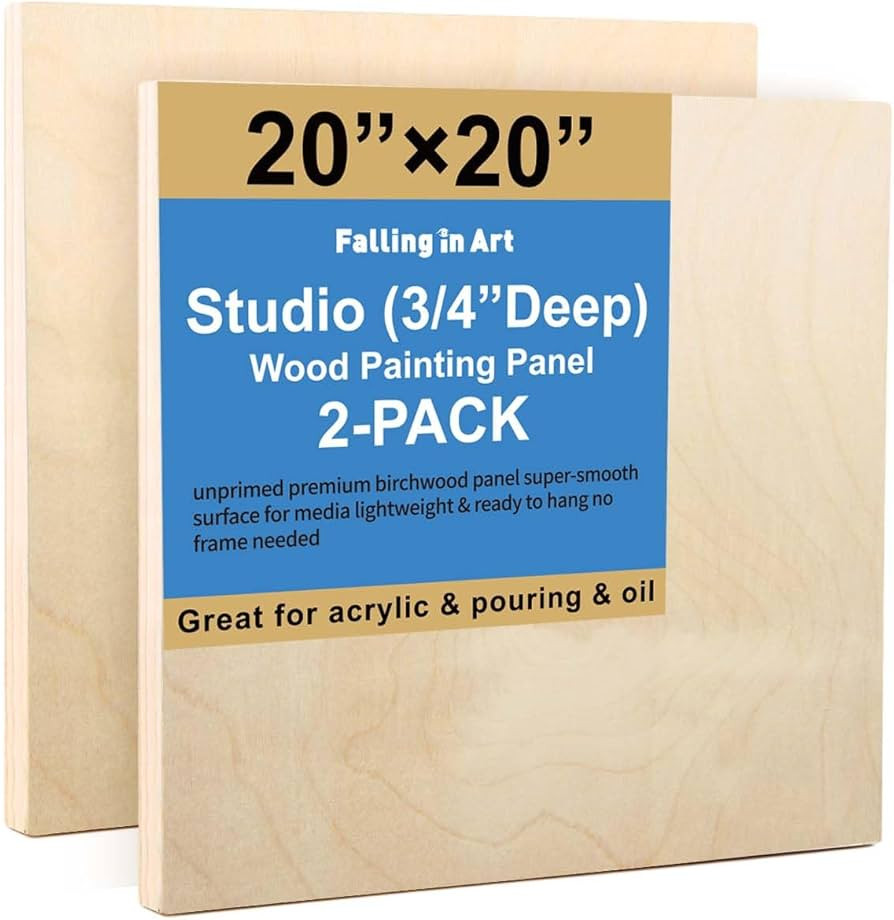 Unfinished Birch Wood Canvas Panels Kit, Falling in Art 2 Pack of 20 x20\u2019\u2019 Studio 3/4\u... | Amazon (US)
