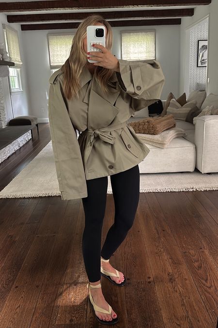 Travel look 

Trench small 
Leggings small 
Sandals the row also linked a super similar style for way less 

#LTKStyleTip #LTKSeasonal