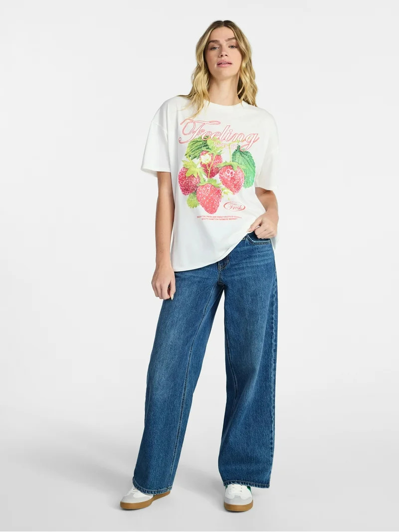 No Boundaries Washed Graphic Boyfriend Tee, Women's XXS-XXL | Walmart (US)