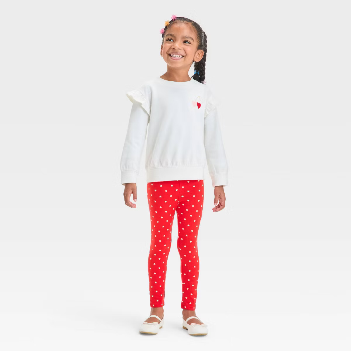 Toddler Girls' Valentine Day Long Sleeve Top & Bottom Cherry Set - Cat & Jack™ Cream | Target