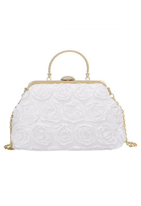 Elegant Rose Petal Clutch in White | Chicwish