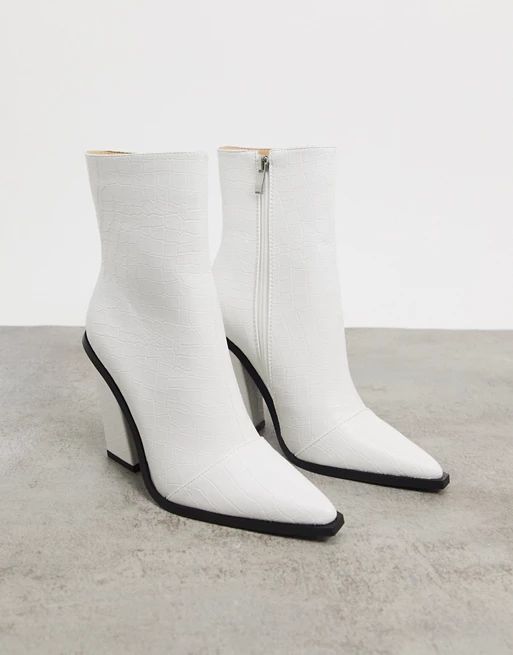 RAID Mirren heeled ankle boots in white croc | ASOS (Global)