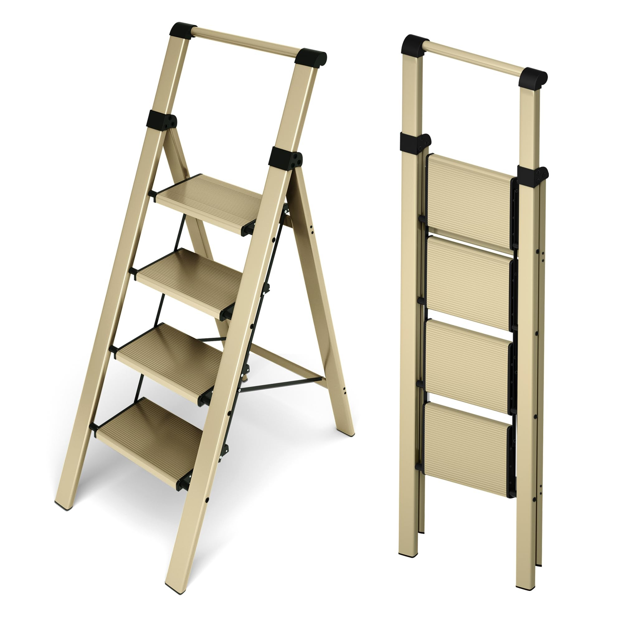HillhutApex 4 Step Foldable Aluminum Step Ladder with Handgrip, Anti-Slip Pedal, 330 lbs Capacity... | Amazon (US)