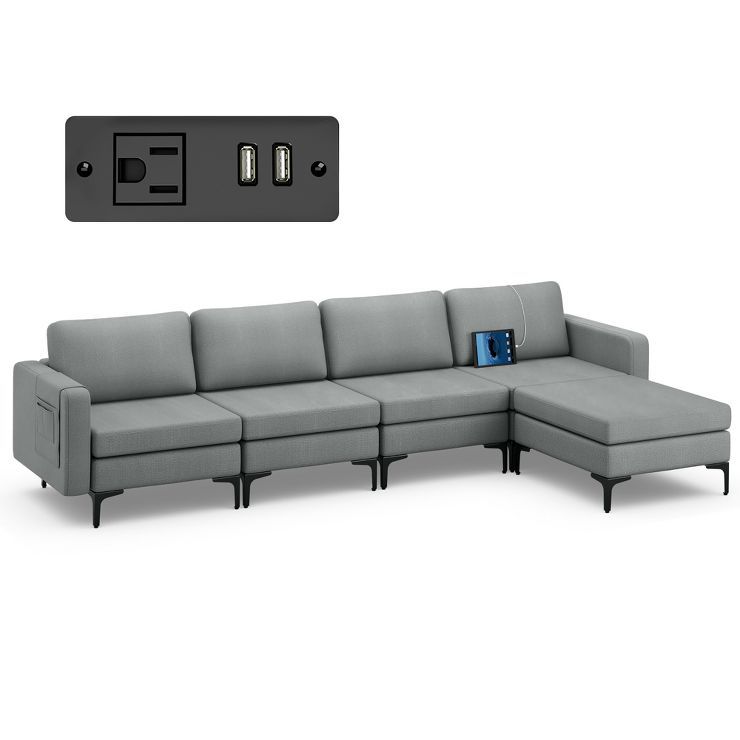 Costway Modular L-shaped Sectional Sofa w/ Reversible Chaise & 2 USB Ports Orange | Target