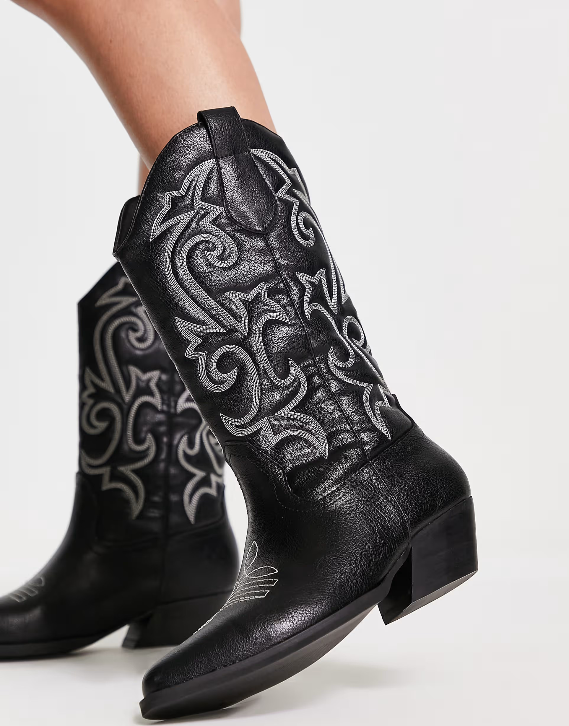 ASOS DESIGN Andi flat western knee boots in black | ASOS (Global)