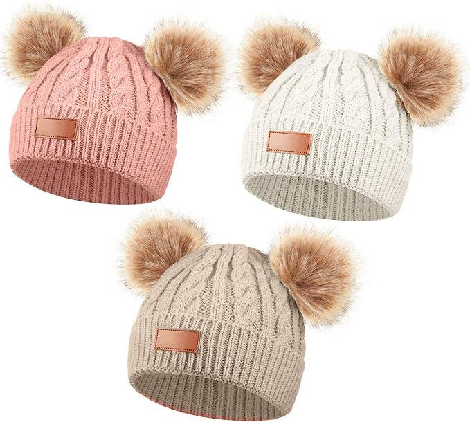 Geyoga Kids Toddler Winter Pompom Hat Baby Knitted Beanie Hat Faux Fur Pom Beanie Cap for Girls B... | Amazon (US)