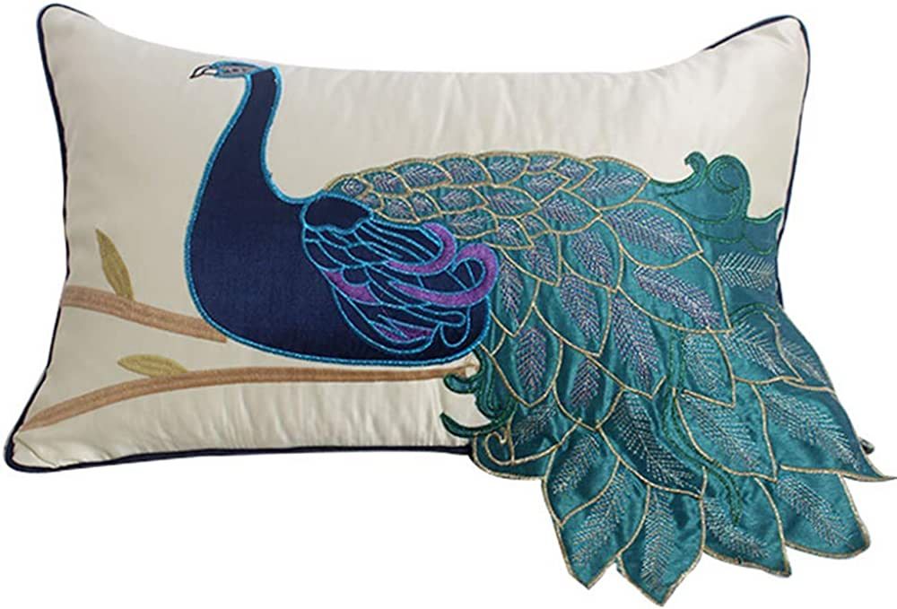 vctops Elegant Embroidered Peacock Decorative Throw Pillow Case Silky Satin Cushion Cover Peacock... | Amazon (US)