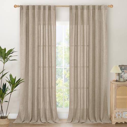 YoungsTex Linen Farmhouse Curtains 84 Inches Long for Living Room, Oatmeal Semi Sheer Drapes Ligh... | Amazon (US)