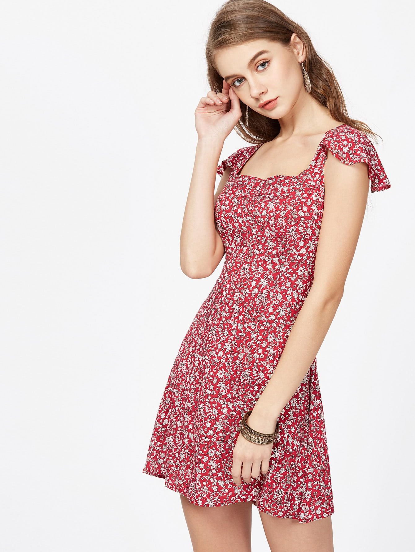 Vestido con cuello cuadrado y espalda con cordones cruzados | ROMWE