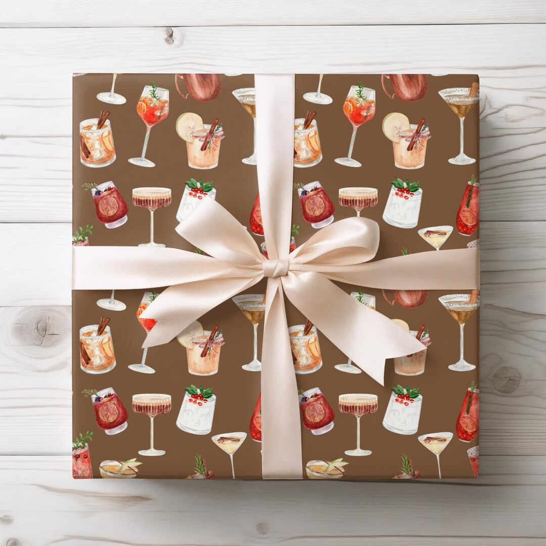 Signature Drinks Gift Wrapping Paper, Custom Cocktail Christmas Wrapping Paper, Espresso Martini ... | Etsy (US)