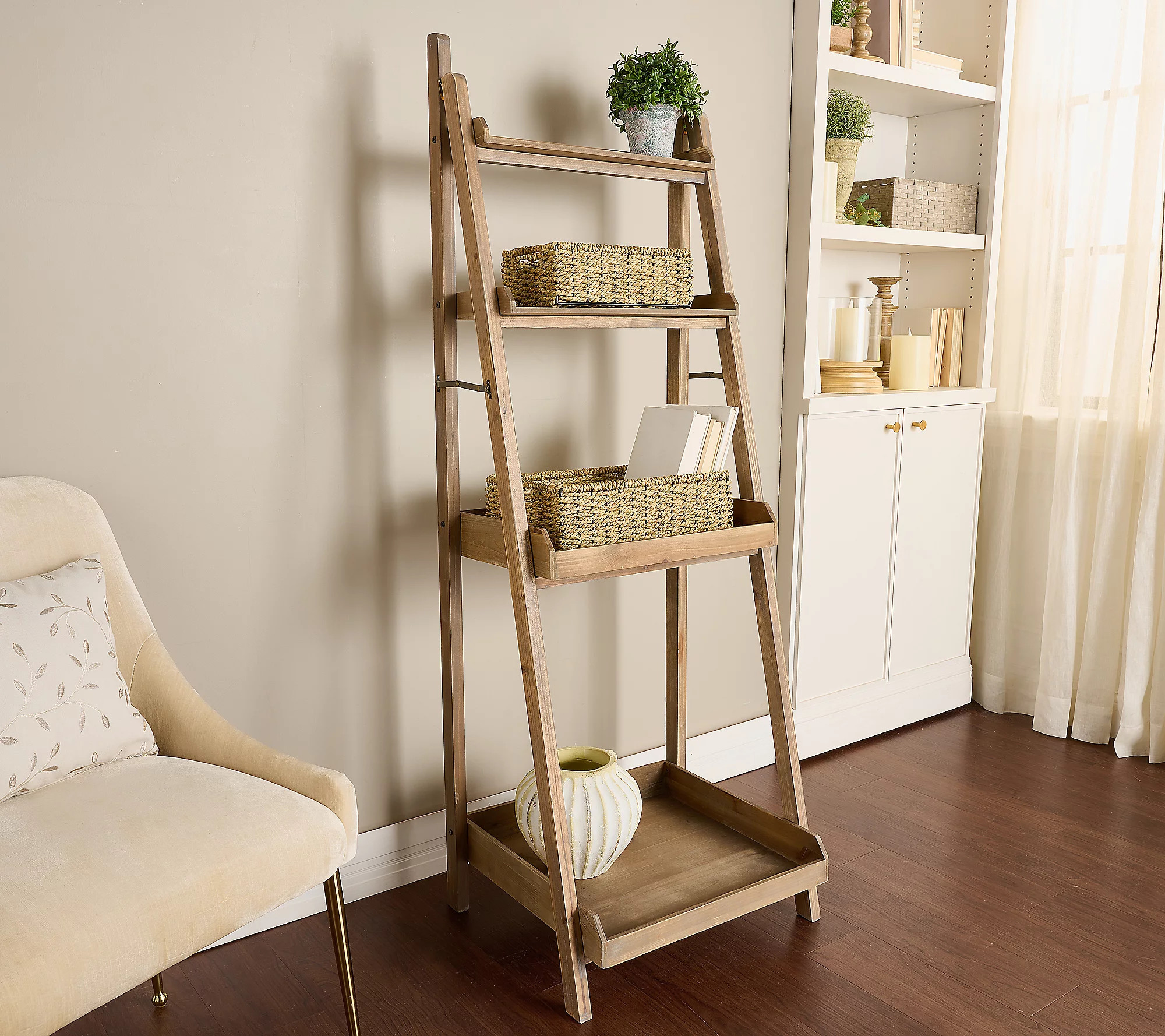 Home Reflections Wood Ladder Shelf with Set of 2 Baskets | QVC