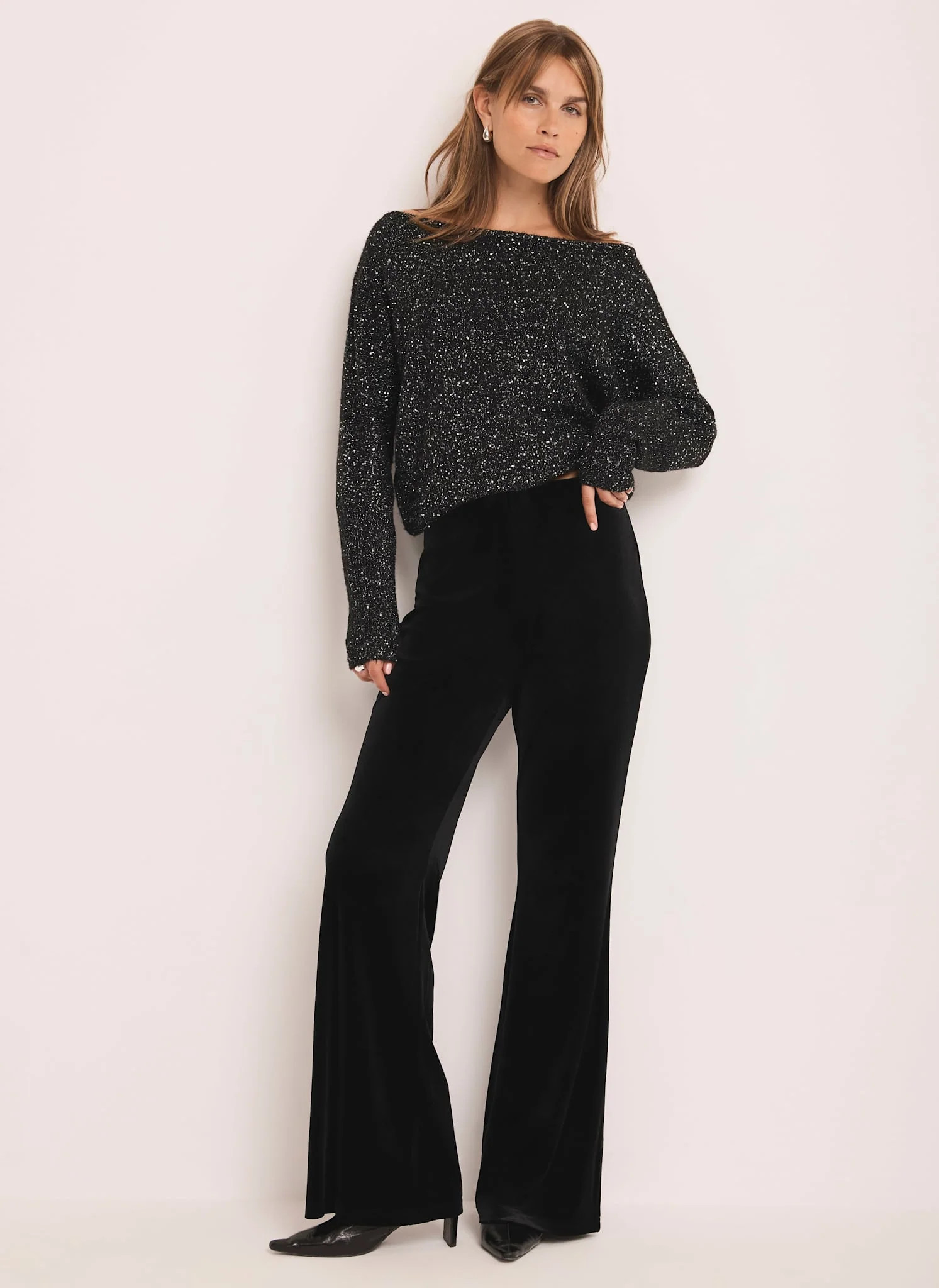 Black Velvet Wide Trousers | Mint Velvet