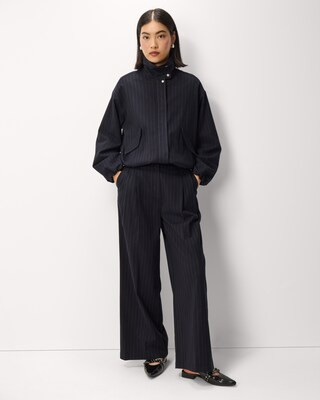 F&F Pleated Pinstriped Wide Leg Co-ord Trousers in Navy | Tesco F&F