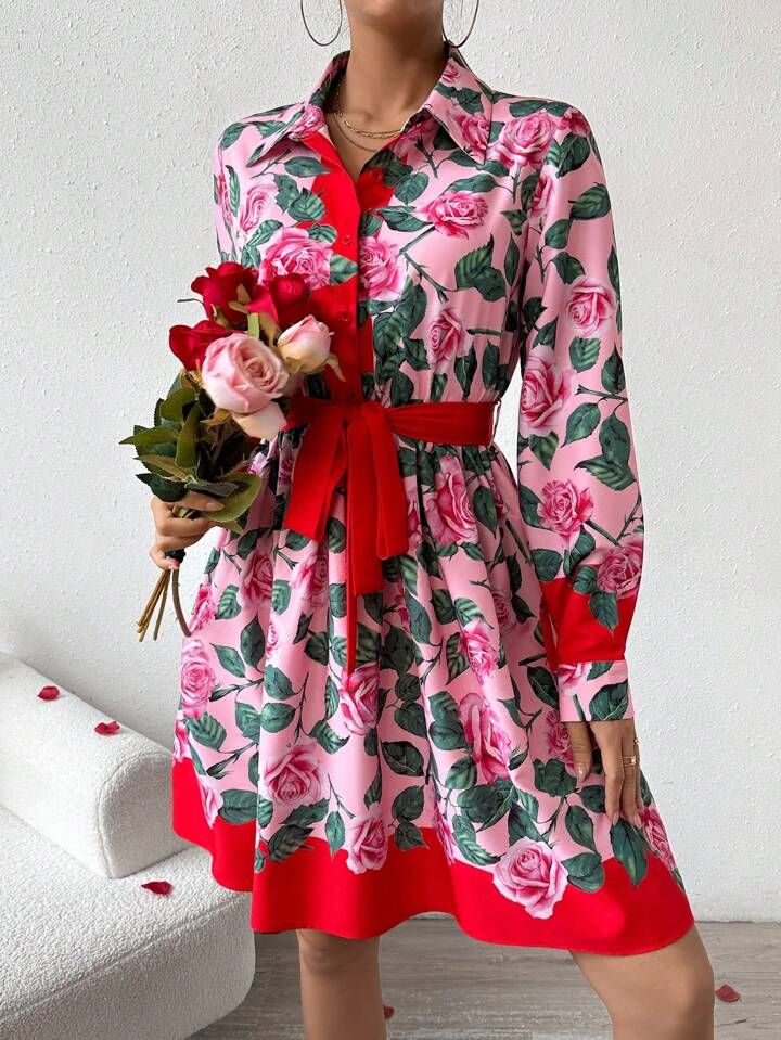 Women'S Floral Print Shirt Dress | SHEIN