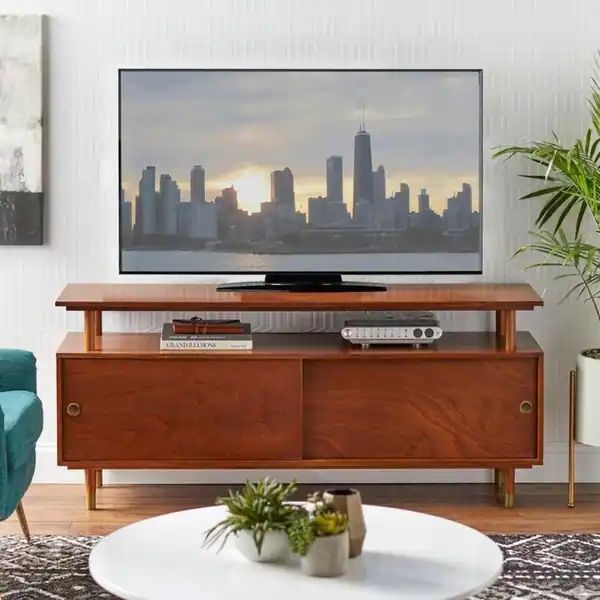 Simple Living Margo Mid-century Wood TV Stand - Antique White | Bed Bath & Beyond