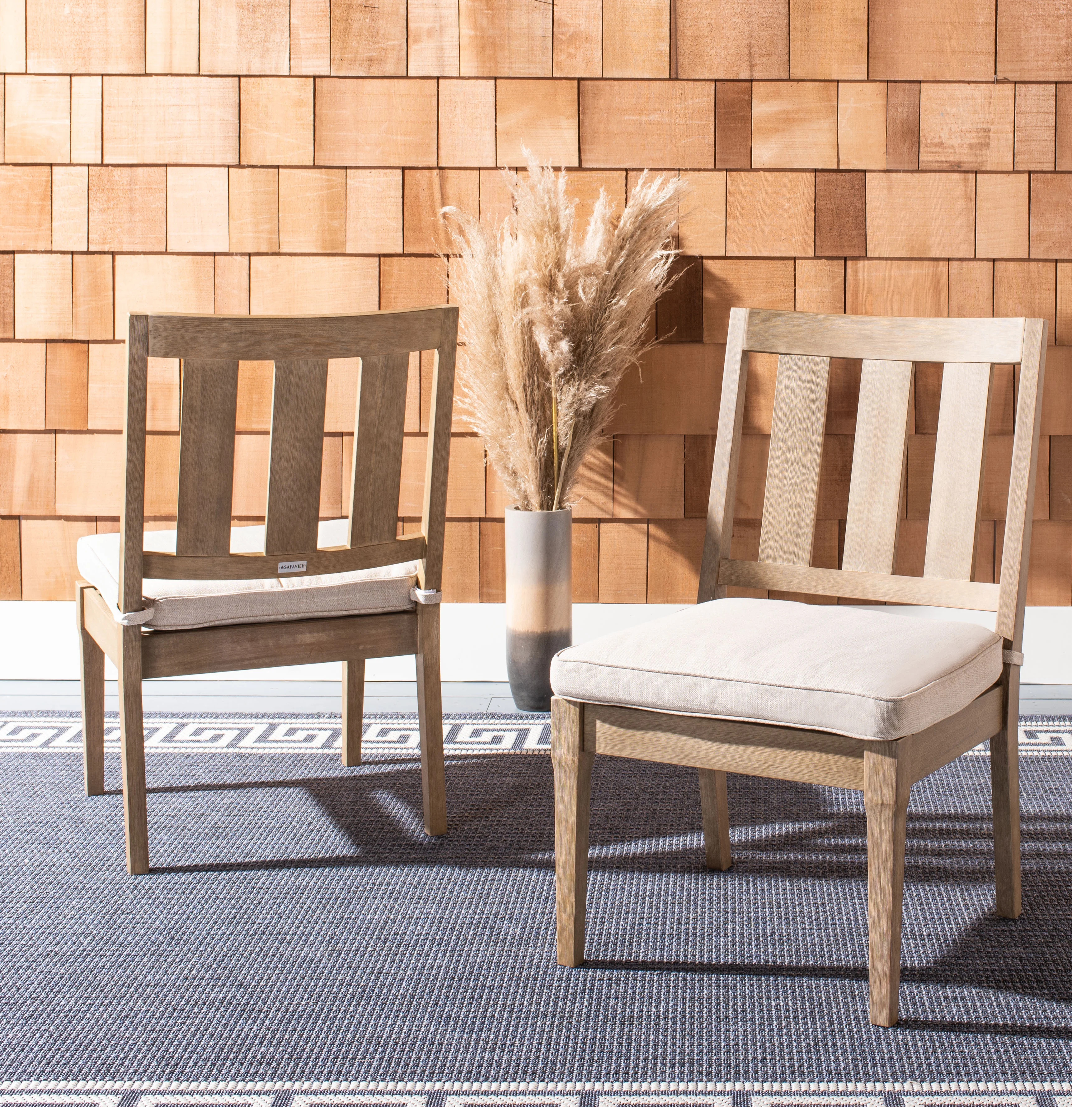 SAFAVIEH Couture Dominica Eucalyptus Wood Outdoor Dining Chair - Set of 2, Natural/White | Walmart (US)