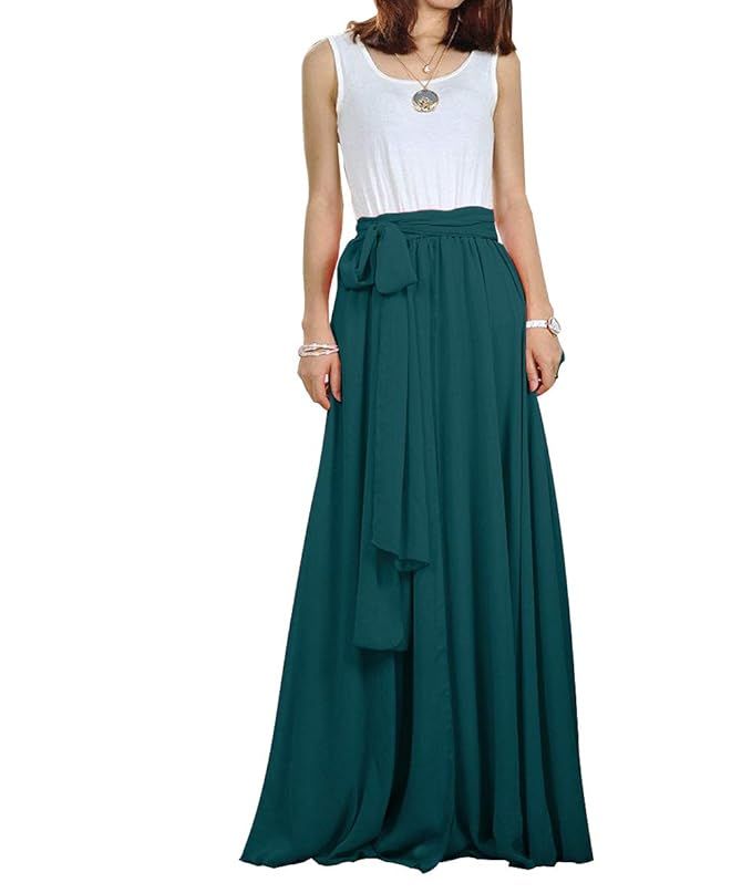 CoutureBridal Women Chiffon Maxi Skirt Long Elastic Pleated Formal Wedding with Bow Customizable | Amazon (US)