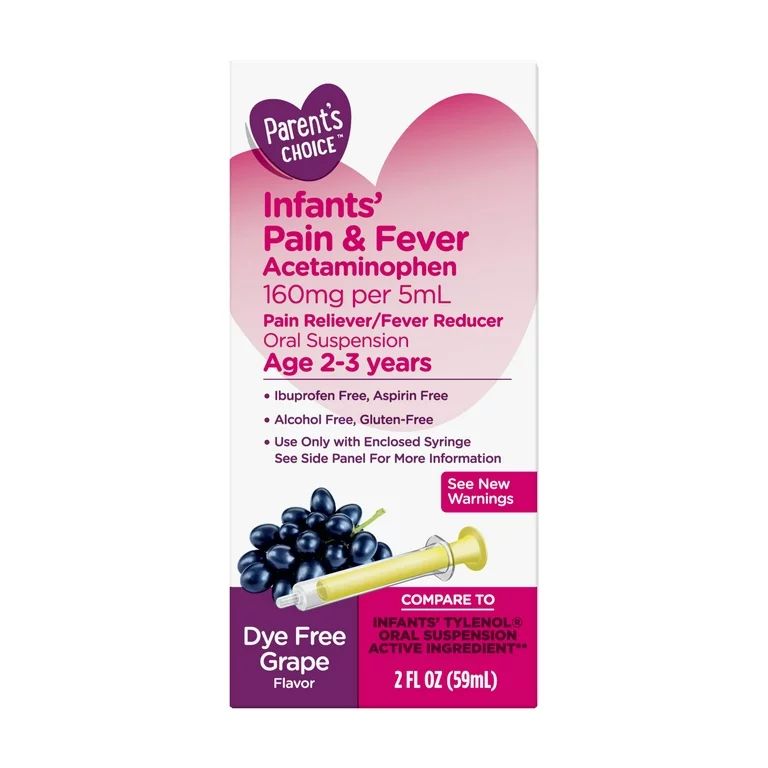 Parent's Choice Infants' Pain and Fever, Dye-Free, Grape, 2 Fl. Oz. | Walmart (US)